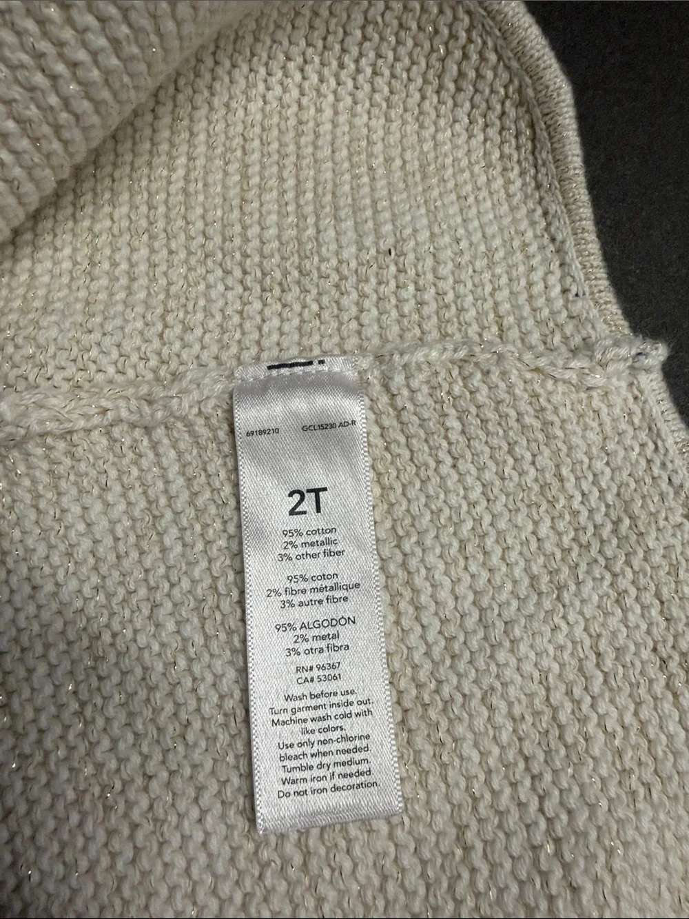 OshKosh B’gosh Toddler Girls 2T Cream Ivory Knit Sweater Vest